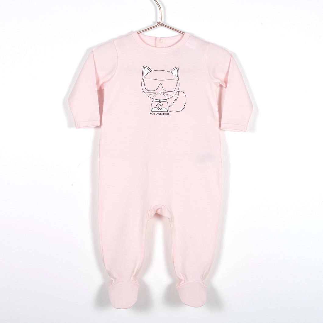 KARL LAGERFELD BABY PINK GIRL BACKSNAP FOOTIE WITH CHOUPETTE