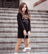 Load image into Gallery viewer, KARL LAGERFELD GIRLS LOGO SWEAT DRESS BLACK W FAUX 2-IN-1 LOOK MINI ME