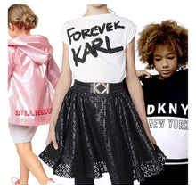 Load image into Gallery viewer, KARL LAGERFELD GIRLS LASER CUT FAUX LEATHER SKIRT K BUCKLE