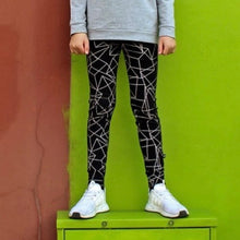 Load image into Gallery viewer, Mói White cubes pattern on black background Leggings