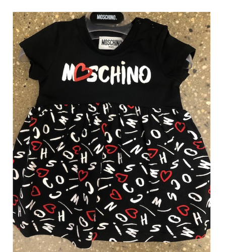 MOSCHINO BABY BLACK RED HEART LOGO DRESS