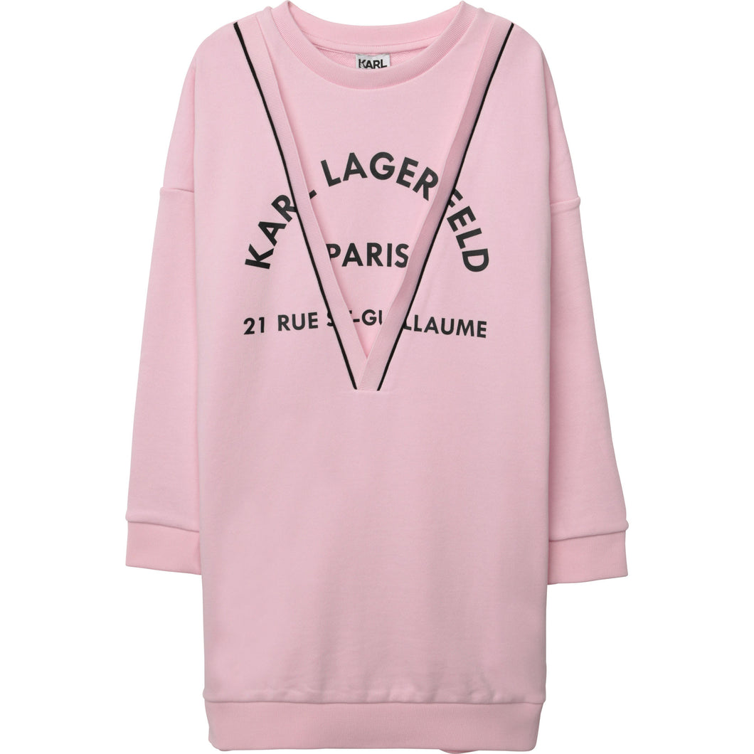 KARL LAGERFELD GIRLS LOGO SWEAT DRESS PINK W FAUX 2-IN-1 LOOK MINI ME