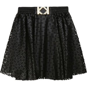 KARL LAGERFELD GIRLS LASER CUT FAUX LEATHER SKIRT K BUCKLE