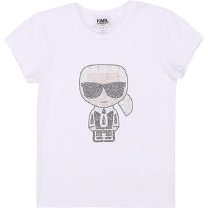 KARL LAGERFELD GIRLS SS TEE EMBELLISHED KARL WHITE